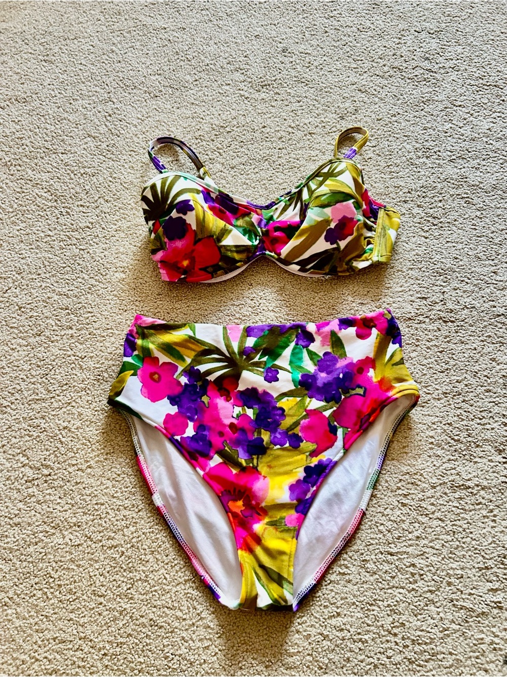 High-Waist Floral Bikini Set in Multicolor - Women's Swim